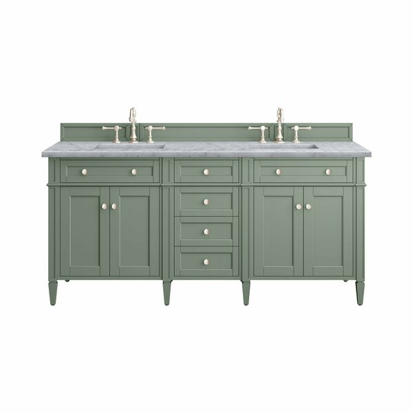 James Martin Vanities Brittany 72in Double Vanity, Smokey Celadon w/ 3 CM Carrara Marble Top 650-V72-SC-3CAR